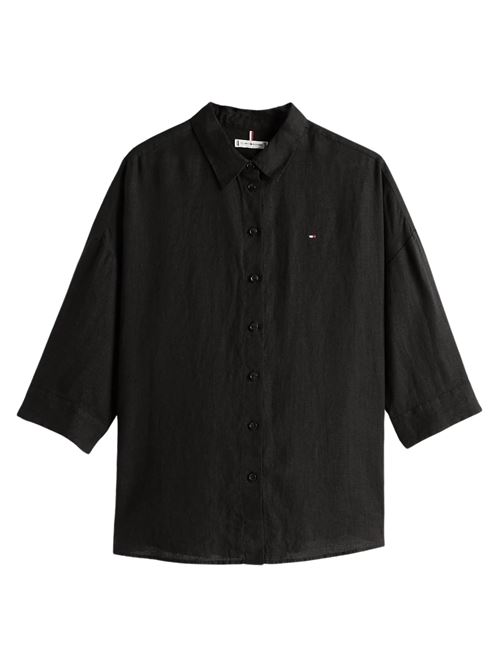 Camicetta donna nera in lino Tommy Hilfiger | WW0WW46169BDS